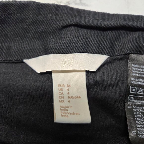 H&M Size 4 Black Teal Gold Beaded Embroidered Raw Tassel Hem Zip Mini Skirt - Picture 7 of 9